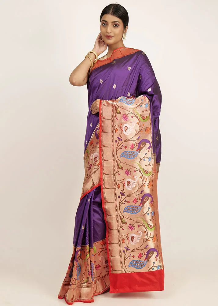 Katan Paithani Mor Purple